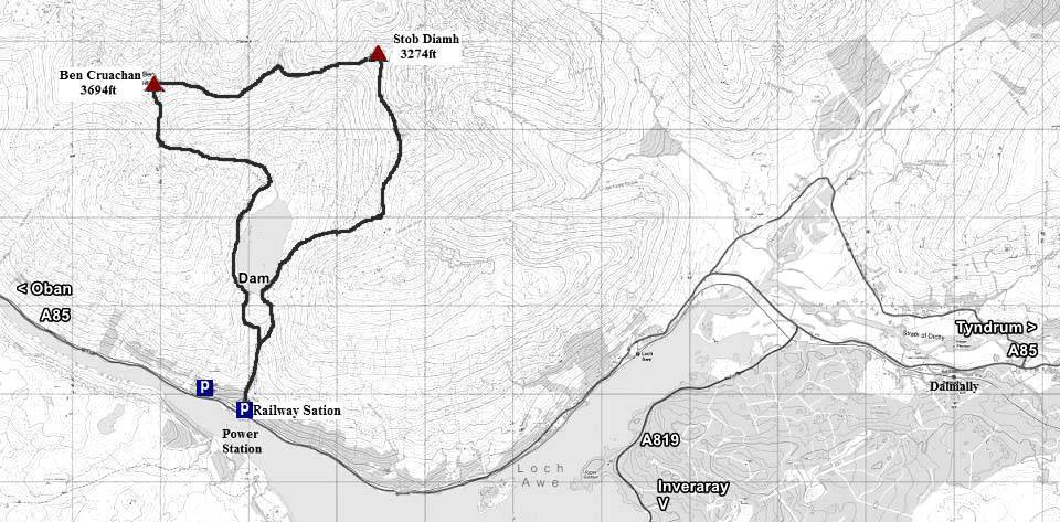 Ben Cruachan and Stob Diamh Map image